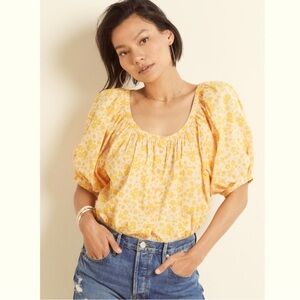 Sundry Evereve cotton puff sleeve floral top pink orange small